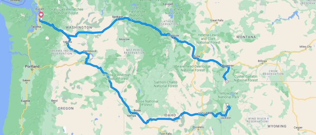 yellowstone road trip map